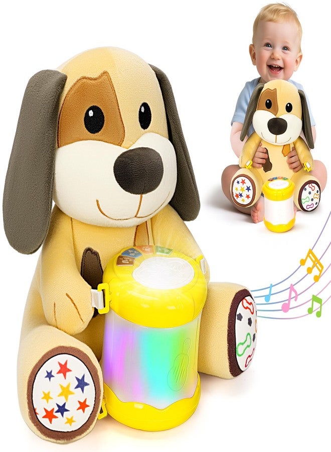 V-Opitos Stuffed Dog Musical Toys for Baby 6-12 Months+, Early Learning Light up Music Drum, Perfect Christmas Birthday Gifts for Boy & Girl Age 1, 2 Years Old - Image 1